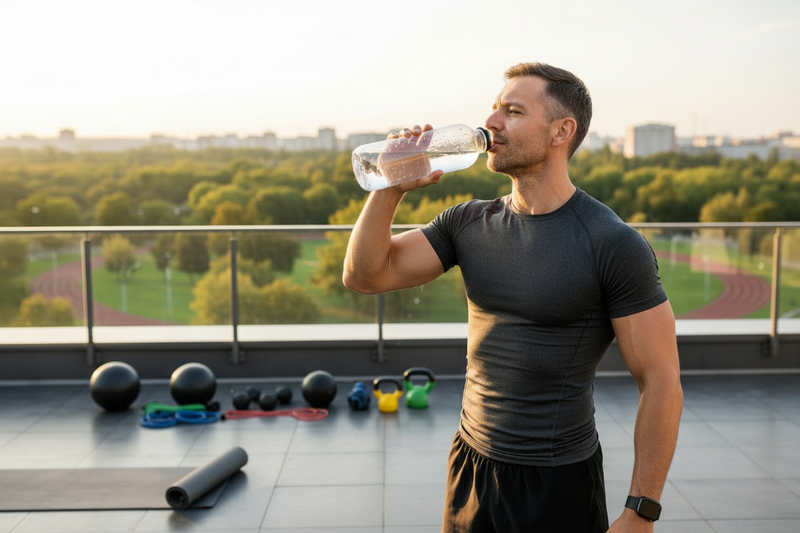 at the head o the yoga mat there is a dusting of what looks like leaves on the ground, remove that, keep all teh exercise equipement